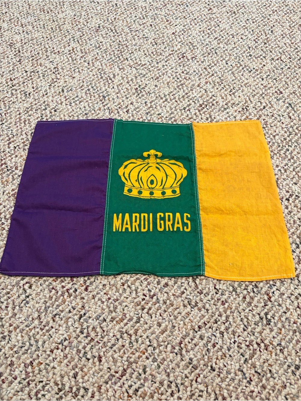Mardi Gras Fabric Banner Wall Hanging Purple Green Gold Crown 16.5” x 11.5